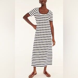 J. Crew Navy Striped Short Sleeve T Shirt Maxi Dress sz S
